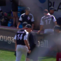 Spiro Valasakos walks back to the Cougar Baseball dugout.