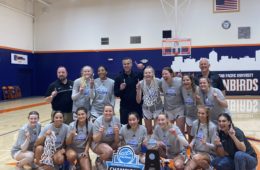 APU Women's Basketball pose with their pacWest Championship Trophy